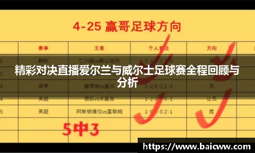 精彩对决直播爱尔兰与威尔士足球赛全程回顾与分析