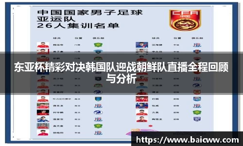东亚杯精彩对决韩国队迎战朝鲜队直播全程回顾与分析